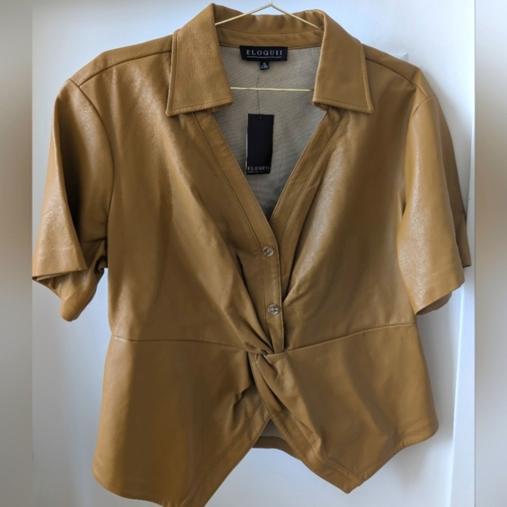 Eloquii Camel/Yellow Brand NEW Faux Leather Button Down Shirt Top Sz 20